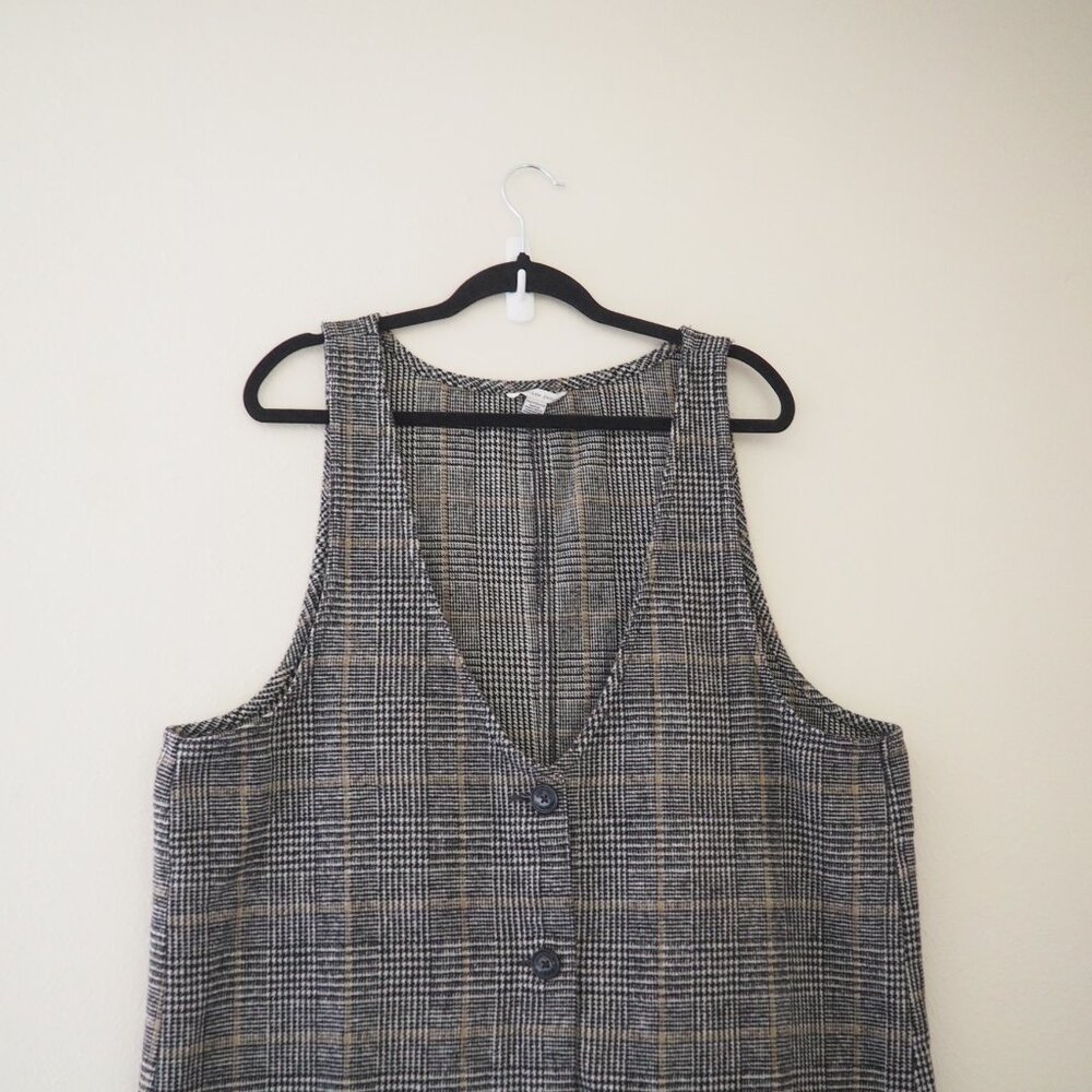 ! American Eagle Houndstooth Plaid Sleeveless Collegiate Button Front Dress - Picture 2 of 6